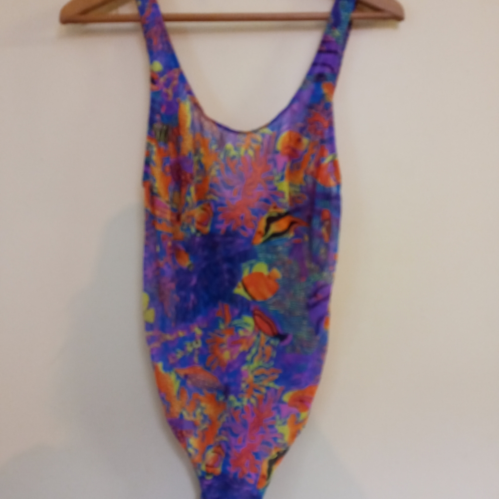 Vintage mesh fish print bathing suit/ bodysuit